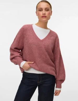 Vero Moda V-Ausschnitt-Pullover VMLEAF LS LONG V-NECK PULLOVER