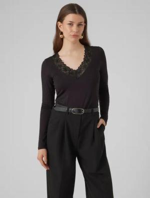 Vero Moda V-Shirt "VMROSA LS V-NECK LACE TOP GA JRS NOOS"