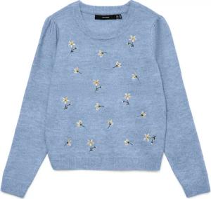 Vero Moda Wollpullover "VMFIORELLA EMB LS O-NECK SHORT PULL BOO" mit Blumenstickerei