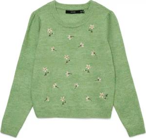 Vero Moda Wollpullover "VMFIORELLA EMB LS O-NECK SHORT PULL BOO" mit Blumenstickerei