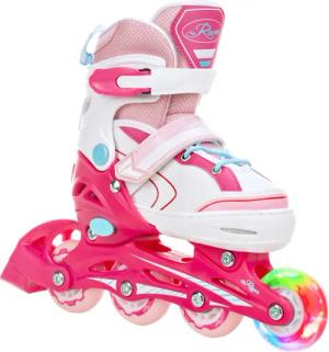 Verstellbare Rollschuhe Lia Rosa/Weiß Leuchtende LED-Räder