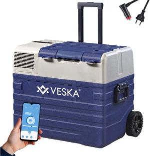 VESKA Elektrische Kühlbox Kompressor Gefriertruhe mobiler Kühlschrank, Kühltruhe, Gefrierbox, 12V/24V, 230V, für Auto, Lkw, Boot, Wohnwagen, Camping