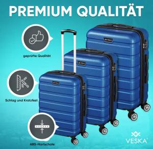 Veska Hartschalenkoffer Kofferset "Nizza" 3 teilig mit TSA Zahlenschloss 4 Rollen ABS-Hartschale, Reisekoffer Trolley Rollkoffer Koffer - oliv-grün