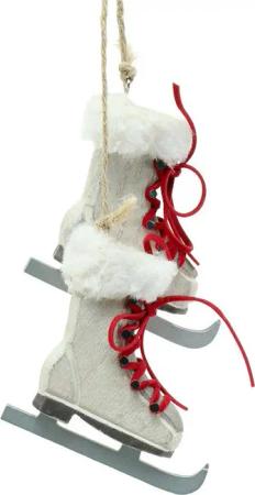 Viana Christbaumschmuck Weihnachtsdekoration Holz Schlittschuhe Weiß zum Hängen, 3 Stück