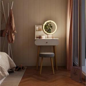 Vicco Schminktisch Edda, Weiß, 60 cm mit LED-Spiegel und Hocker (2-St)