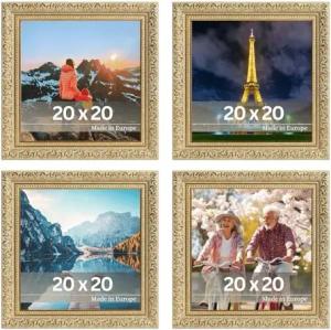 VictoR Vintage Bilderrahmen „Rubens“ 4er Set in 20x20 cm Grün Gold - Leiste: 30x20mm - Echtglas - Fotorahmen Barock - Antik - Bilderrahmen Set 20x20 Gold - Quadratisch