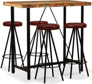 vidaXL Essgruppe 5-tlg. Bar-Set Altholz Massiv und Echtleder, (4-tlg)