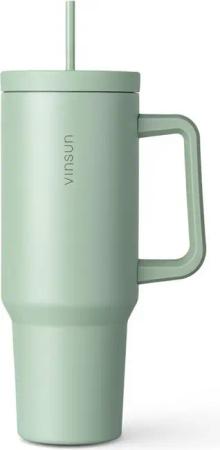 Vinsun Thermobecher Edelstahl Tumbler 1200ml 40oz - Isolierbecher mit Strohhalm und Henkel, 5-tlg., Edelstahl, Doppelwandig isoliert, BPA frei, bruchfest, Kalt- und Heißgetränke