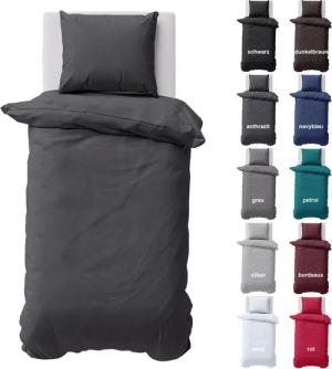 Visaggio Bettwäsche Baumwolle Uni Bettbezug Set Einfarbig 135x200, 155x220, Renforcé, 2 teilig, 100% Baumwolle mit Reißverschluss, moderne Bettbezug Set