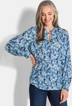 Viskose-Bluse mit Rüschen - blau / gemustert - Gr. 23 von Goldner Fashion