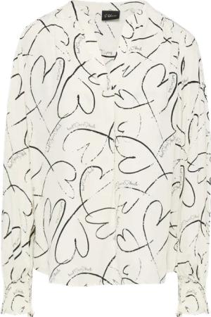 Viskosebluse mit All-over-Print und Smok-Detail am Ärmel