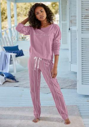 VIVANCE DREAMS Damen Pyjama mauve gestreift Gr.40/42