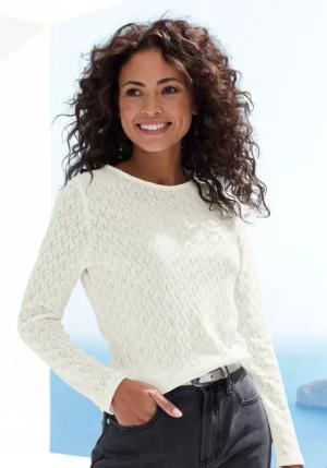 VIVANCE Langarmshirt Damen creme, schwarz Gr.40/42