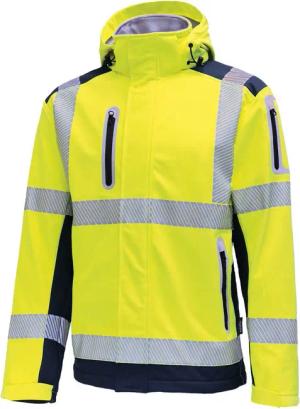 vizwell Softshelljacke Warnschutz Sicherheitsjacke warnorange warngelb mit Kapuze