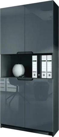 Vladon Aktenschrank Logan V2 (Aktenschrank, mit Soft-Close Funktion) Schwarz matt/Grau Hochglanz (82 x 185 x 37 cm)