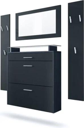 Vladon Garderoben-Set Malea, (Garderobenset bestehend aus 1 Hängeschuhschrank, 1 Wandspiegel und 2 Garderobenpaneele), Anthrazit matt/Schwarz matt