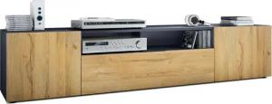 Vladon Lowboard Mogan (TV-Kommode, mit 2 Türen, 1 Klappe und 1 offenes Fach), Anthrazit matt/ Eiche Natur (181 x 39 x 35 cm)