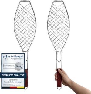 VonBueren Grillwender VonBueren Fisch-Grillhalter mit Holzgriff, 63x16 cm