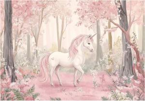 Wallarena Fototapete Kinderzimmer Mädchen Einhorn Rosa Kinder Vlies Tapete Wandtapete, Glatt Vlies Washable, Einhorn, Rosa, Wald, (Packung, 7 St., Vlies Fototapete), Vliestapete bunt rosa Kinderzimmer Tapete + Kleister Motivtapete