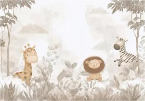 Wallarena Fototapete Kinderzimmer Tiere Löwe Giraffe Zebra Kinder Vlies Tapete Wandtapete, Glatt Vlies Washable, Tiere, Löwe, Giraffe, Wald, Bäume, Zebra, (Packung, 7 St., Vlies Fototapete), Vliestapete Tiere Bunt Kinderzimmer Tapete + Kleister Motivtapet