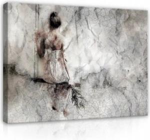 Wallarena Leinwandbild Frau Beton Abstrakt Modern Wandbilder Wand Deko XXL Bilder, Mädchen auf einer Schaukel (Einteilig, 1 St), Leinwand Bilder Wohnzimmer Schlafzimmer Küche Wandbild Leinwandbilder