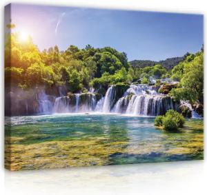 Wallarena Leinwandbild Wasserfall Wald Natur Landschaft Wandbild XXL Leinwandbilder Modern, Wasserfall (Einteilig, 1 St), Leinwand Bilder Wohnzimmer Schlafzimmer Küche Wandbild Leinwandbilder