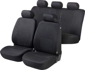 WALSER Autositzbezug Autositzbezug DotSpot grau schwarz Premium Set, 2 Vordersitzbezüge 2tlg, 1 Rücksitzbezug 6tlg, 5 Kopfstützenbezüge, 15-tlg.