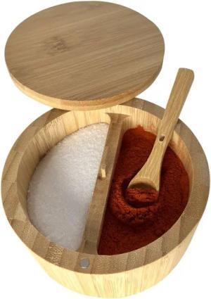 WAOHO Salz- / Pfefferstreuer Gewürzbehälter Bambus, 2 in 1, Salz Gewürzbox, mit Bambuslöffel, (Satz, 1-tlg)