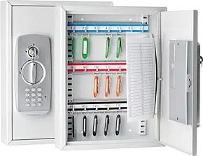 WEDO Schlüsseltresor lichtgrau mit 21 Haken, Elektronik- und Standardschloss, 27,0 x 8,0 x 35,0 cm, 1 St.