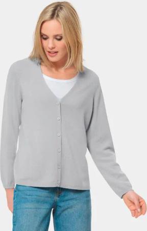 Weiche Kaschmirstrickjacke mit V-Ausschnitt - grau / melange - Gr. 23 von Goldner Fashion