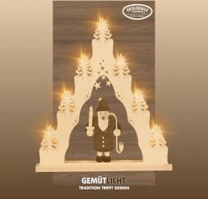 weigla - Lichterspitze original Erzgebirge I Motiv Räuchermann I LED Lichterbogen Weihnachten I 7 Lampenkerzen + 1 Ersatzlampe I 7 x 34 V, 0,2 W, E10 I beleuchtete Weihnachtsdeko innen I aus Holz