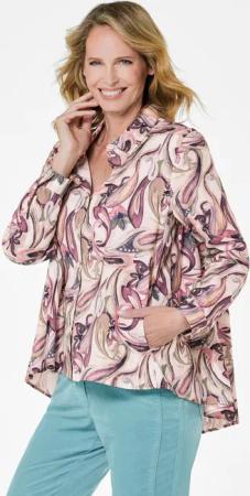 Weite Hemdkragenbluse mit Paisley Muster - rosé / gemustert - Gr. 38 von Goldner Fashion
