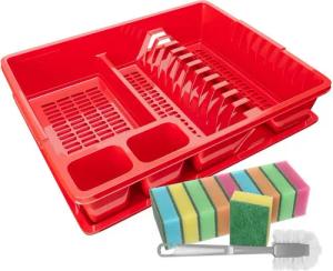 Wellgro Geschirrständer Abtropfgestel mit Reinigungsbürste und 10 Schwämmen