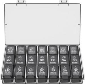 Wellgro Pillendose Tablettenbox für 7 Tage, je 3 Fächer pro Tag, Pillendose