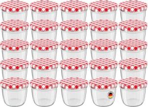 Wellgro Vorratsglas Einmachgläser Schraubdeckel rot kariert - 230 ml, (25-tlg)