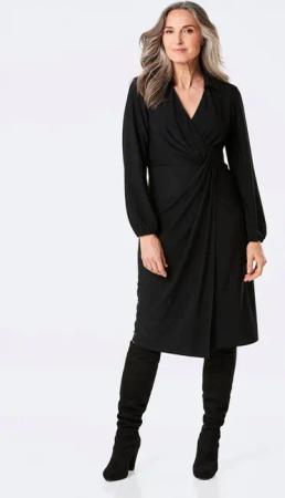 Wickelkleid mit Hemdkragen - schwarz - Gr. 25 von Goldner Fashion