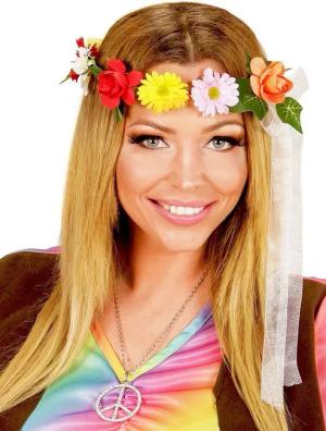 Widdmann Hippie-Kostüm Hippie Haarreif - Stirnband Faschingskostüm Karnev, Farbenfrohes Haarband für Hippie- und Schlager Kostüm