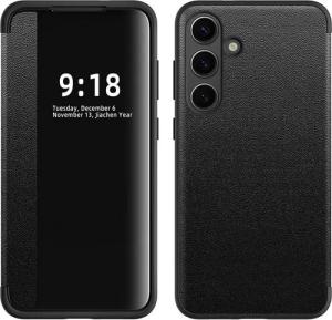 Wigento Handyhülle Für Samsung Galaxy S25 Plus 5G Mirror View Smart Cover Hülle Schwarz, Spiegelansicht, Sichtfenster, Kratzschutz