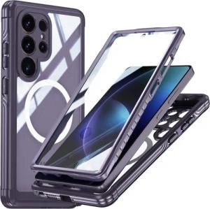 Wigento Handyhülle Für Samsung Galaxy S25 Ultra 5G MagSafe 360 Grad Hybrid Bumper Lila, Full Body, MagSafe-Unterstützung, präzise Passform