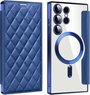 Wigento Handyhülle Für Samsung Galaxy S25 Ultra Magsafe Kunstleder Schutz Hülle D- Blau, Magsafe Kunstleder Schutzhülle mit RFID-Schutz und Ständer