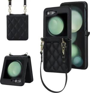 Wigento Handyhülle Für Samsung Galaxy Z Flip7 FE / Flip6 5G Design Hülle Rhombus-Textur, Schutzhülle mit Rhombus-Textur und Lanyards, stoßfest