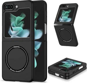 Wigento Handyhülle Für Samsung Galaxy Z Flip7 FE / Flip6 Magnet Magsafe Schutzhülle Black, MagSafe faltbare Schutzhülle