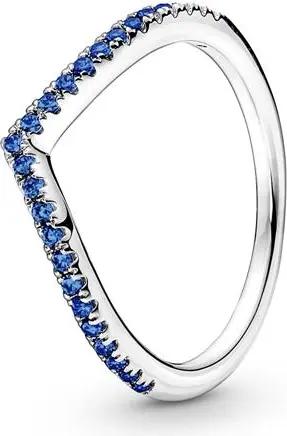 Wishbone Damenring aus 925er Silber mit blauen Zirkonia
