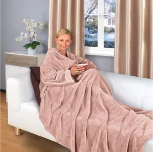 Wohndecke flauschige, tragbare Kuscheldecke mit Ärmeln ohne Fußtasche, Gräfenstayn, warme Ärmeldecke - TV Decke zum Anziehen - 200x150 cm rosa