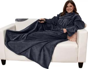 Wohndecke Kuschelig weich Ärmeldecke Ganzkörper Kuscheldecke, heimtexland, Sofadecke mit Ärmeln und Tasche I Cashmere Feeling TV-Decke