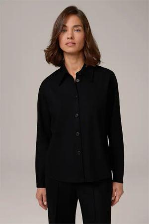 Wolljersey-Hemdbluse in Schwarz