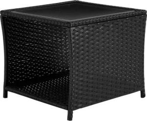 Woltu Gartentisch (1-St), mit Glasplatte offenem Fach, Balkontisch wetterfest, Schwarz