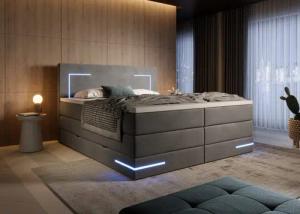 wonello Boxspringbett Detroit 2.0, Samt Bett mit LED Beleuchtung, Bettkasten und Topper