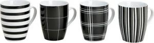 Wurm Tasse Kaffeebecher schwarz/weiß Streifen/Kariert Porzellan 300 ml 4er Set