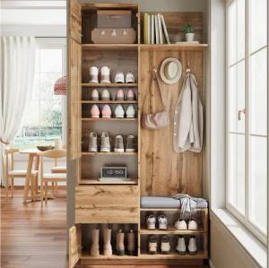 XDeer Garderoben-Set Garderobenset mit Spiegel und Haken Flurgarderobe Flurmöbel, Wandgarderoben-Set 90 L x34.5 B x 190 H(cm) Natur